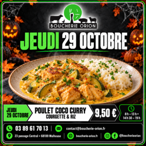 Poulet coco curry, courgette et riz